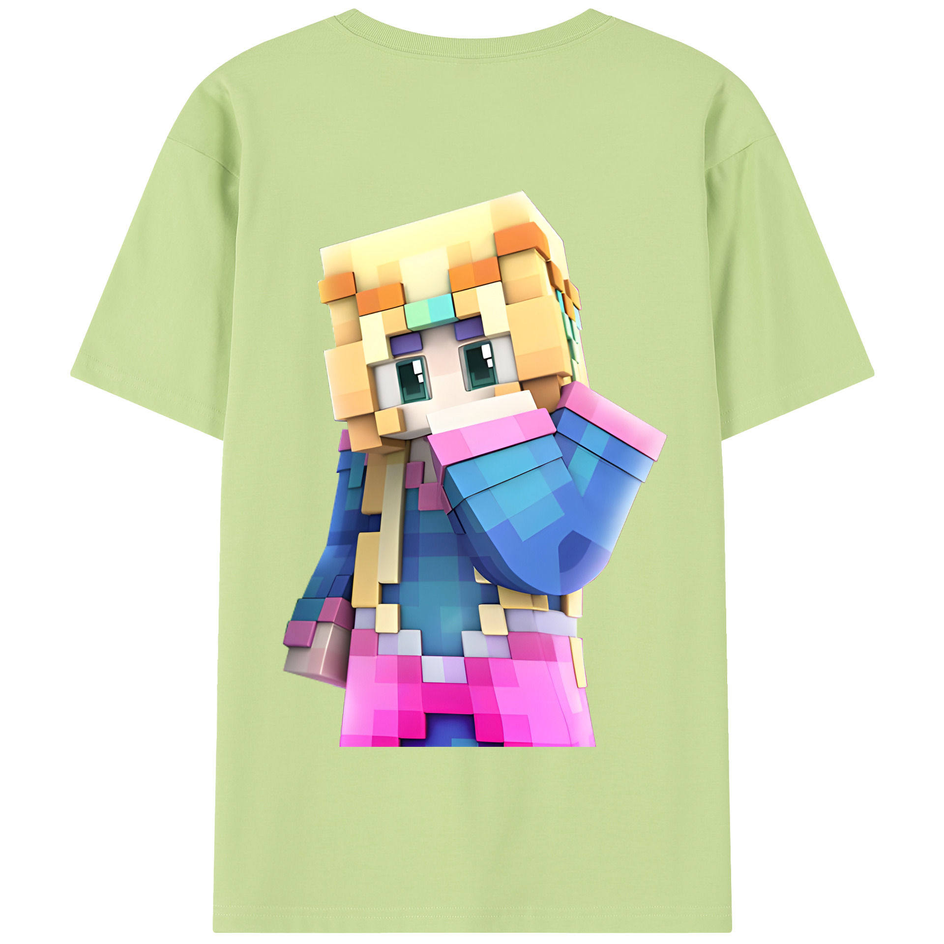 （画像用） マインクラフト ブロックの世界 Minecraft MC Block world 綿100％半袖Tシャツ（背面プリント）